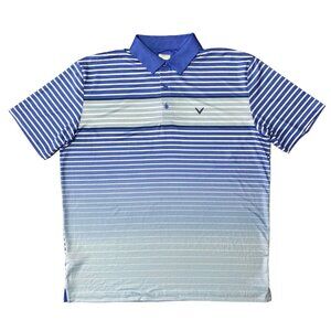 Callaway Opti-Dri Polo Golf Shirt Mens Large Blue Striped Performance SS Stretch